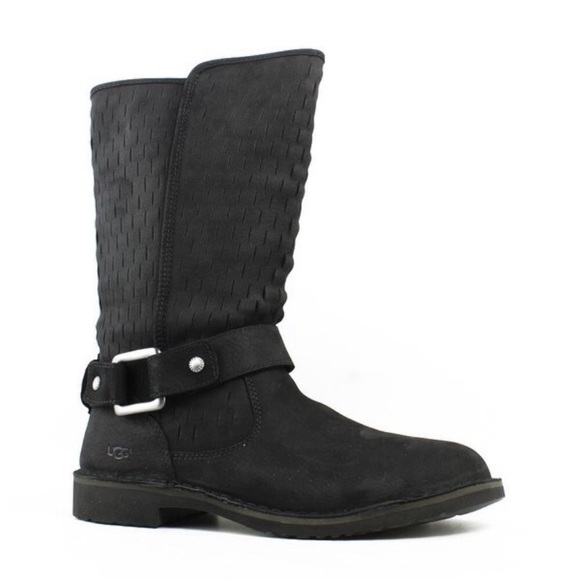 UGG Shoes - UGG Shani Black Nubuck Moto Boots